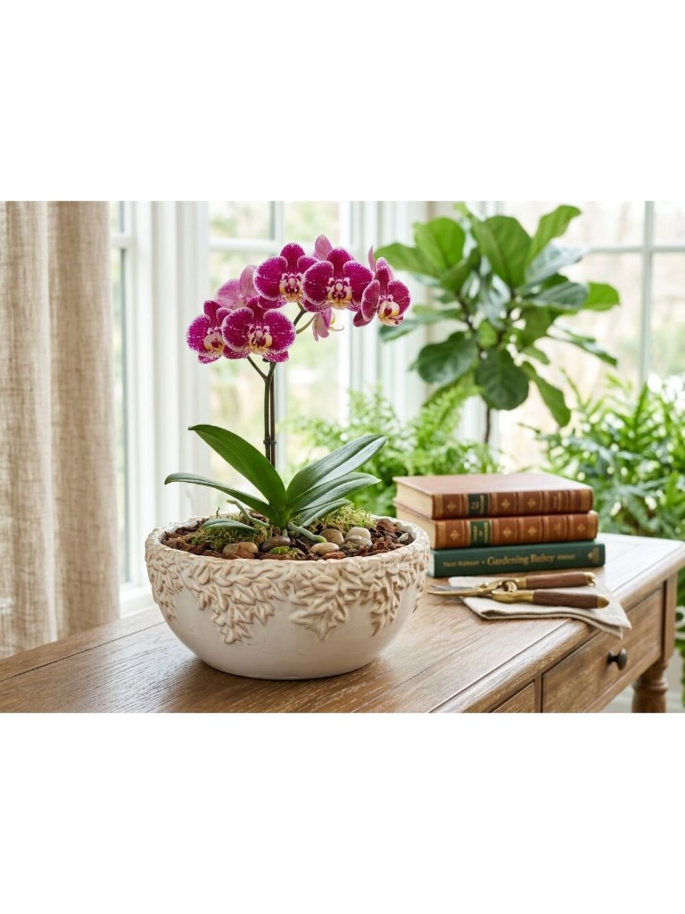 White Ceramic Planter Cachepot Laurel Leaf and Berry Neoclassical European Look